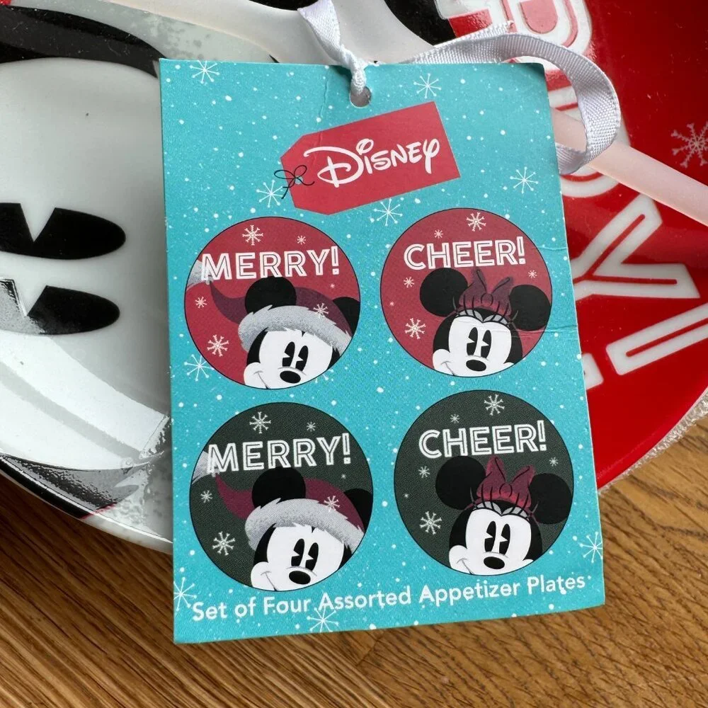 Disney Christmas Holiday Appetizer Plates Set of 4 NWT
